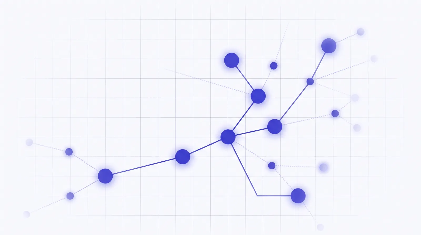Abstract indigo data visualization of glowing nodes and connecting lines shifting between two states, representing the volatility of AI search citations over time