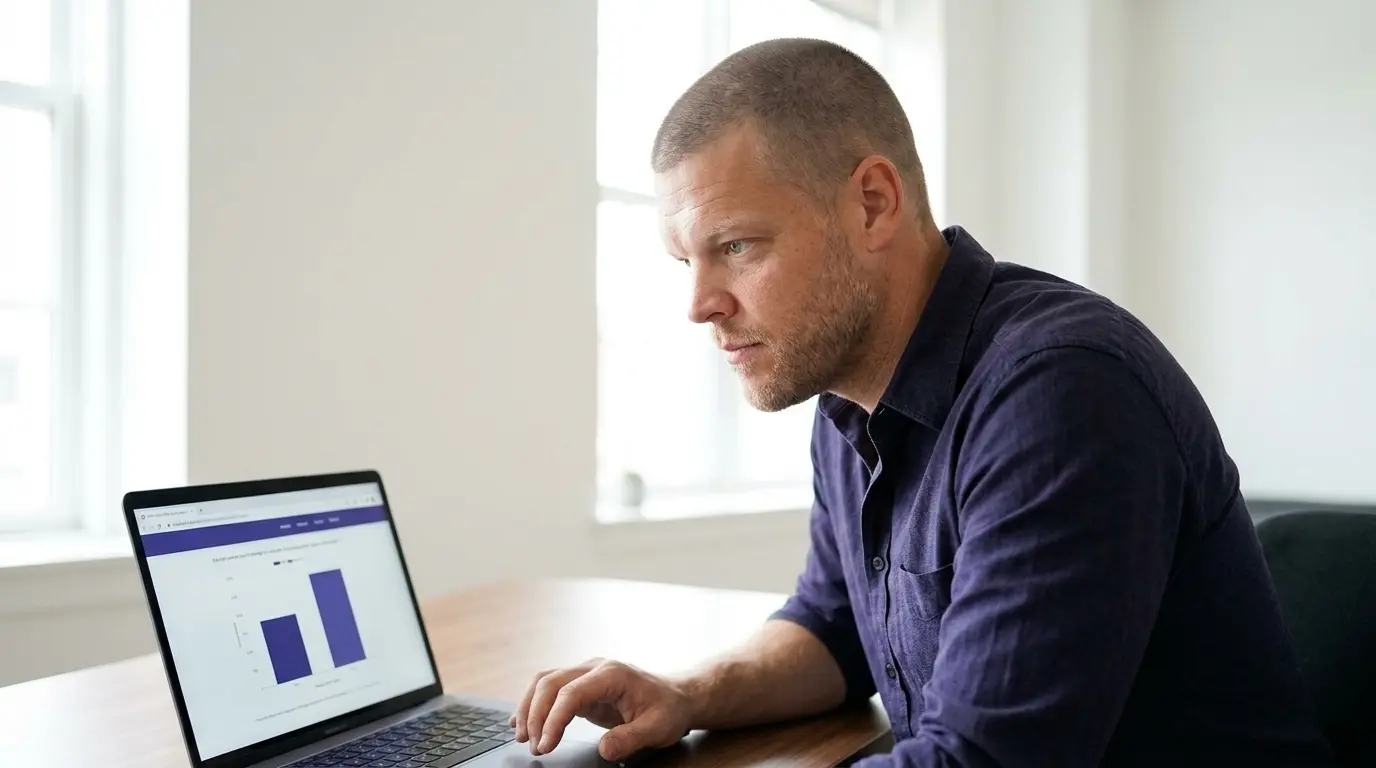 Mike Moore, founder of Strategic AI Architects, at his desk reviewing a final expense insurance comparison page on a laptop screen